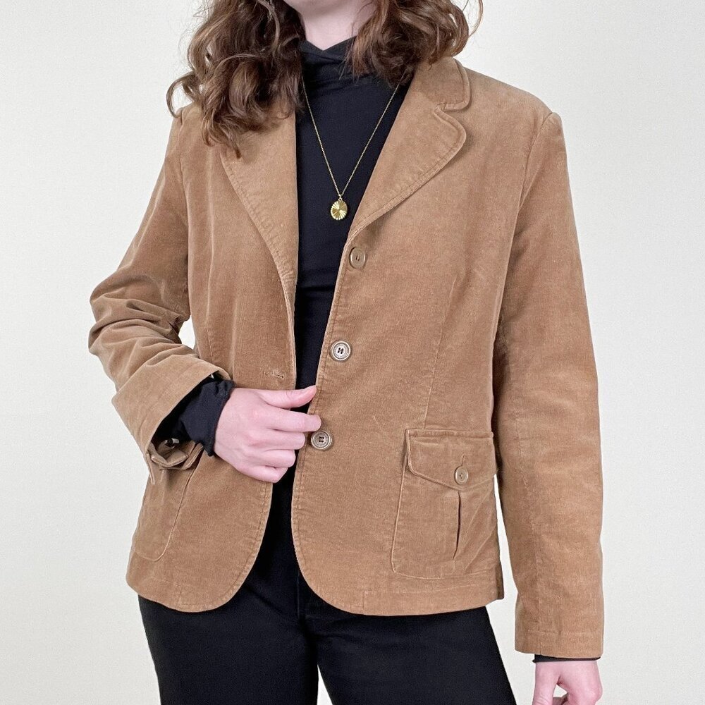 Vintage Corduroy Oversized Blazer Jacket Coat Long Preppy Academia School Prep